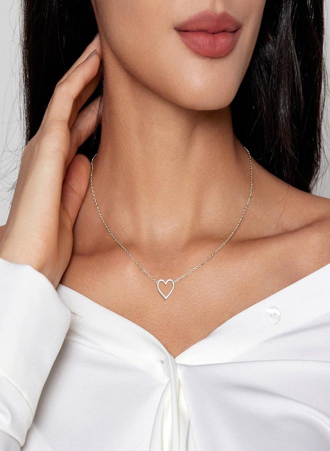 Zeffy Heart Necklace for Women Silver Plated Cute Necklaces Trendy Open Heart Choker Necklaces Dainty Simple Silver Jewelry for Women Gifts - Image 4